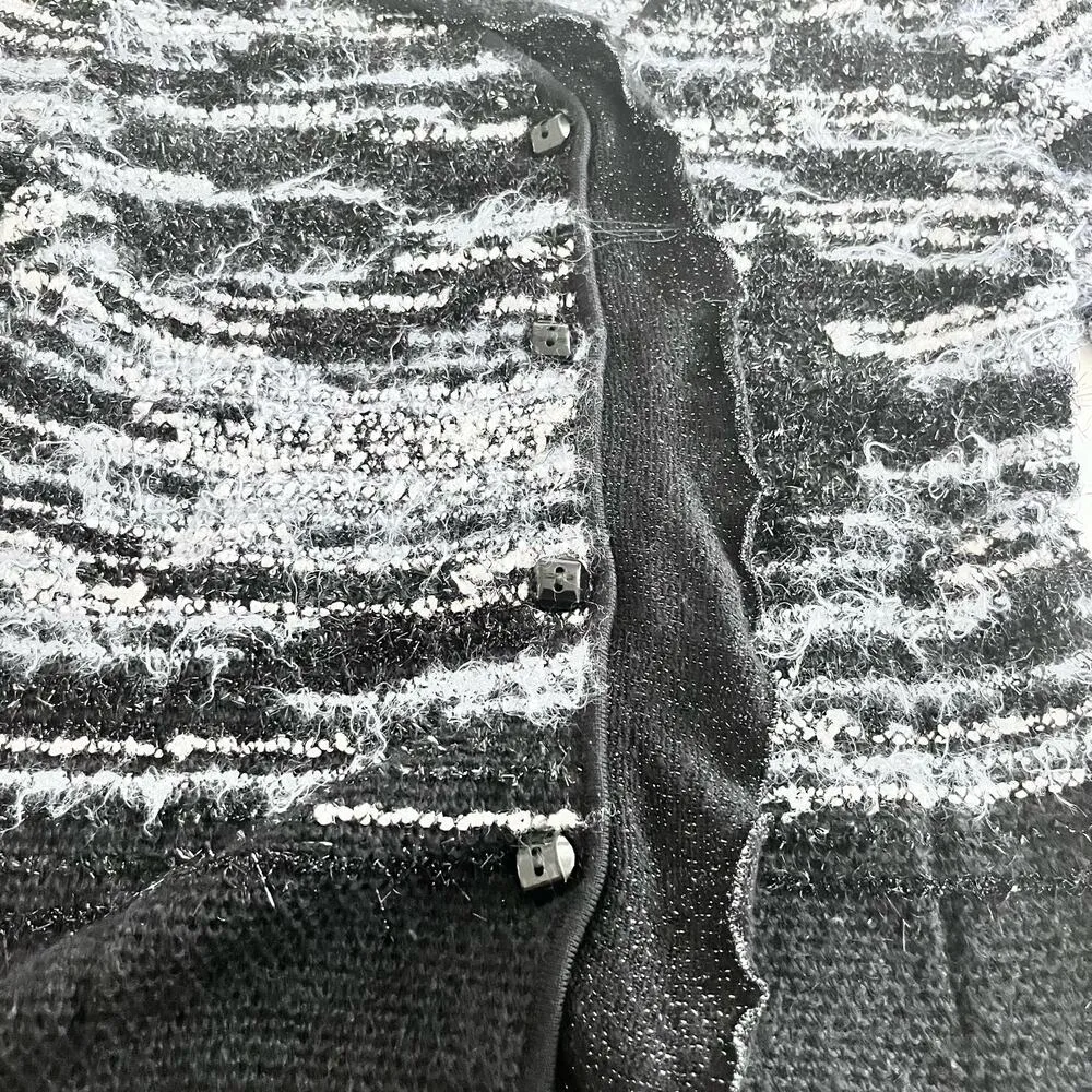 Stizzoli Black White Eyelash Knit Striped Metallic Cardigan Sweater Jacket Size M - Image 7