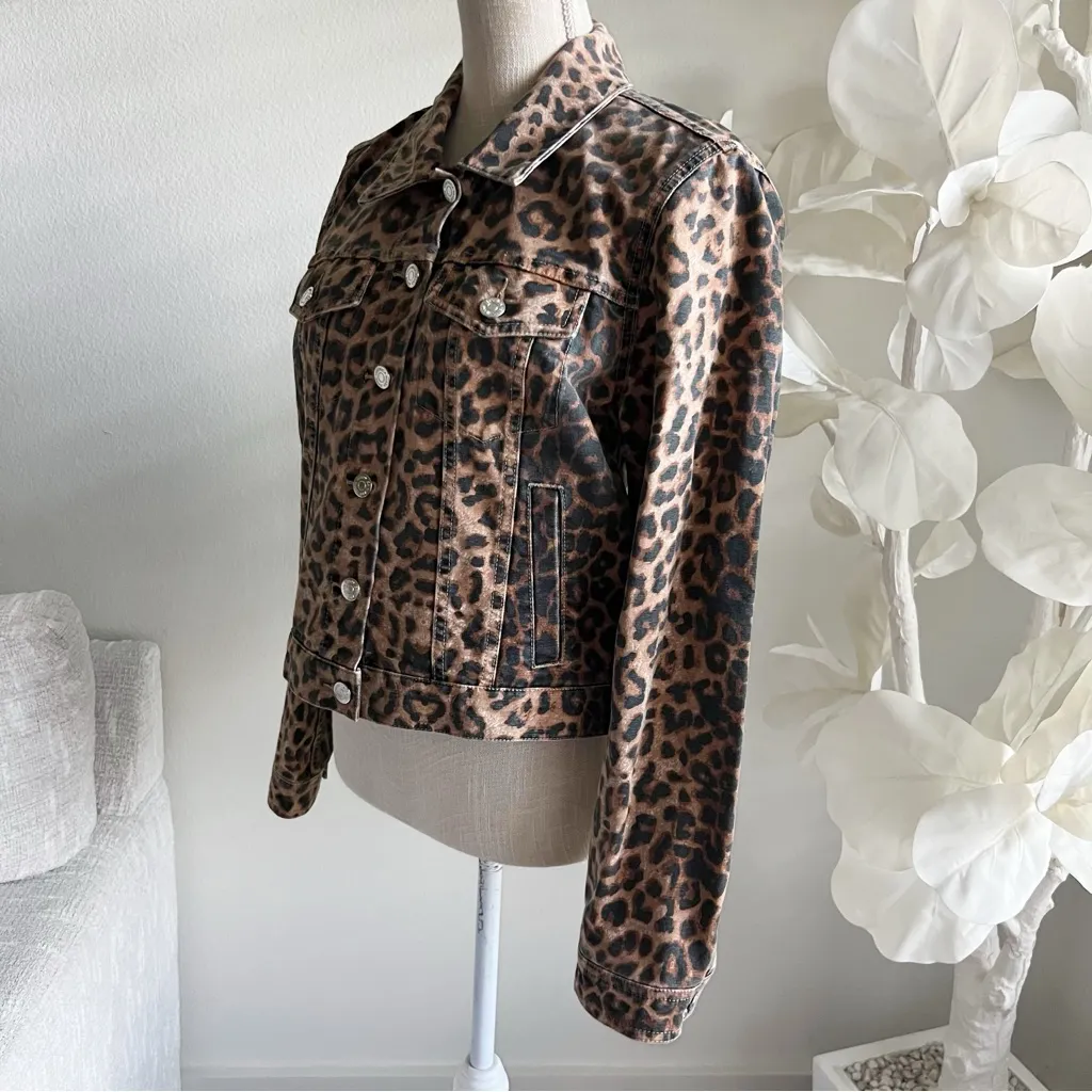 Veronica Beard Jeans Leopard Print Jean Cropped Jacket - Image 8