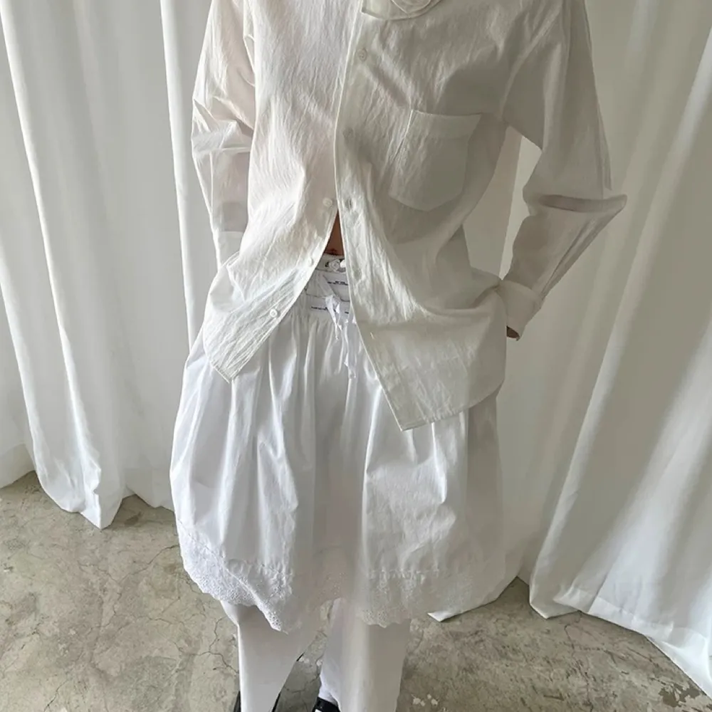 White Washing cotton Handmade flower collar shirt - Image 3