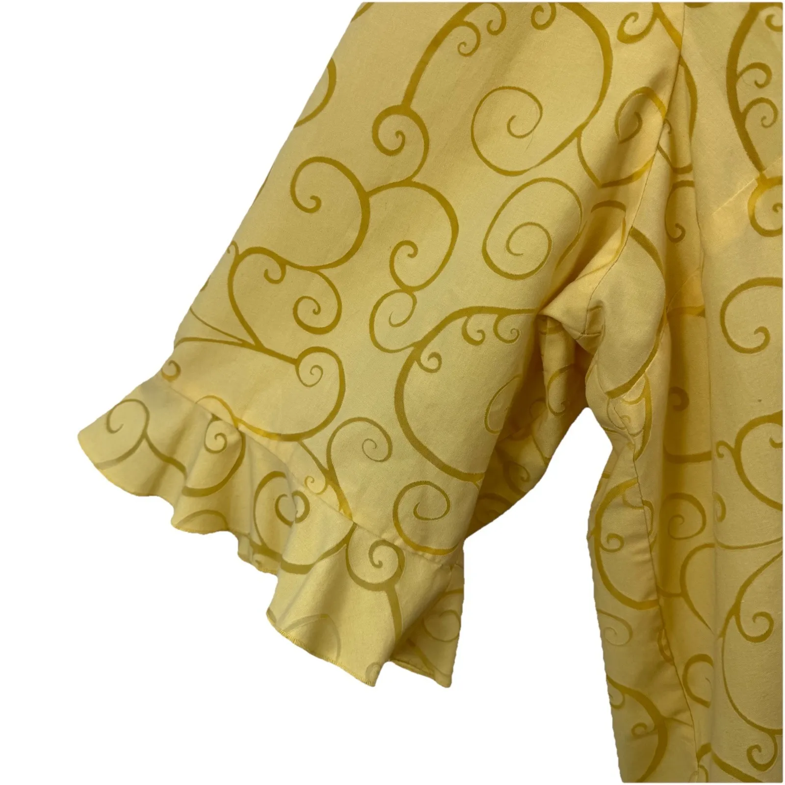 Maggie Barnes Butter Yellow Scroll Flare Ruffle Sleeve Button Up‎ Blouse Size 4X - Image 6
