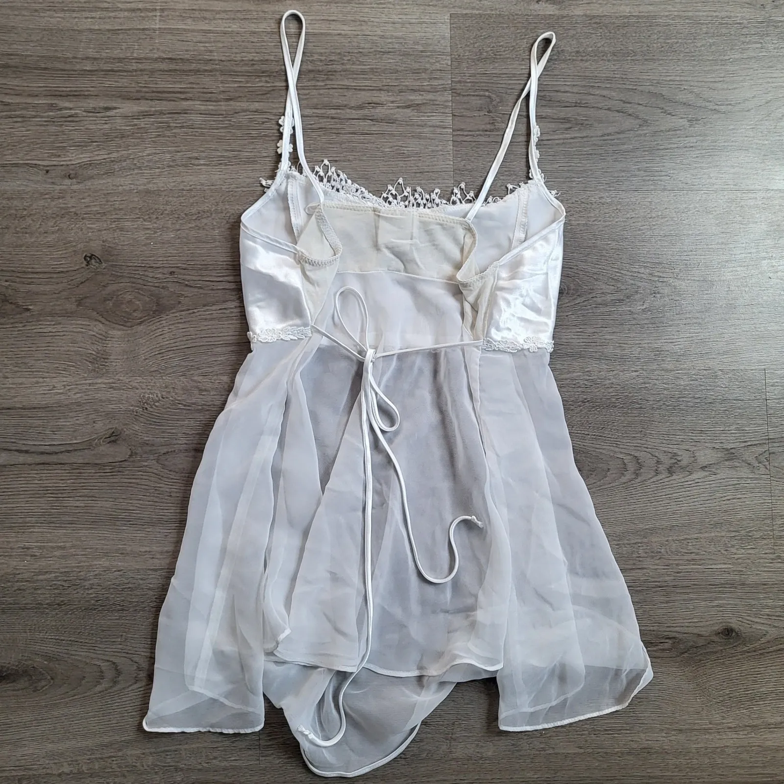 Vintage California Dynasty White Satin Lace Top Cami Fairy Sheer 80s Size Large - Image 2