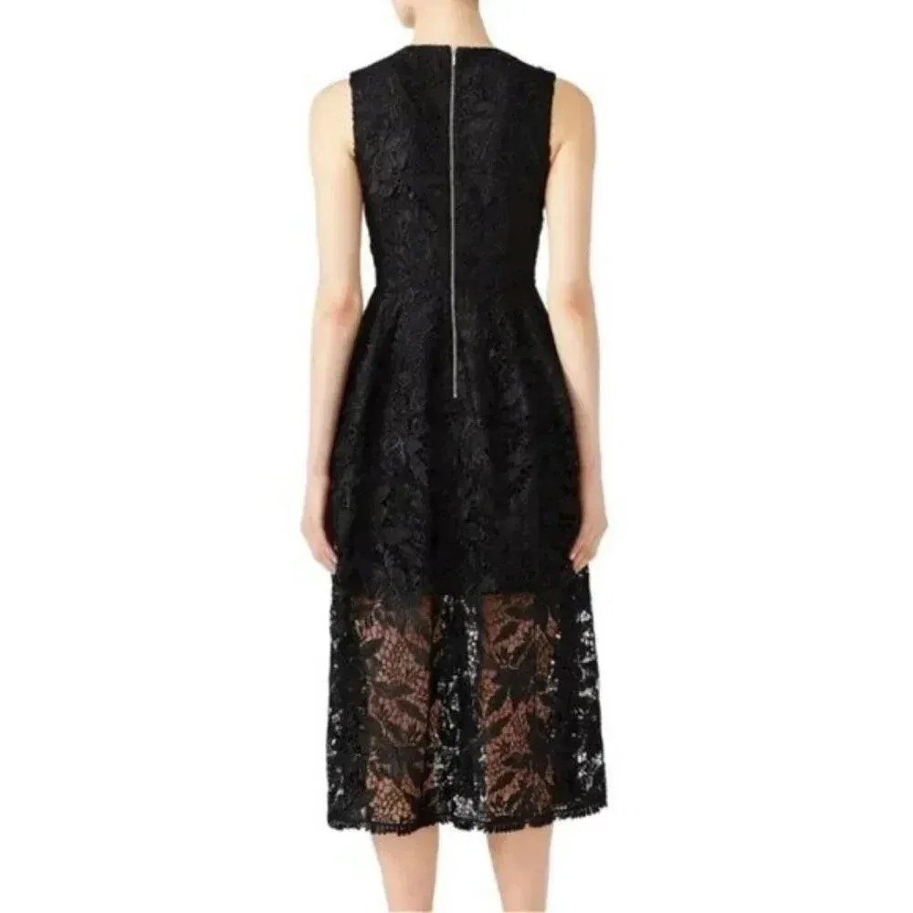 Nicholas Deep V Neck Floral Lace Midi Dress Black Size 2 - Image 5