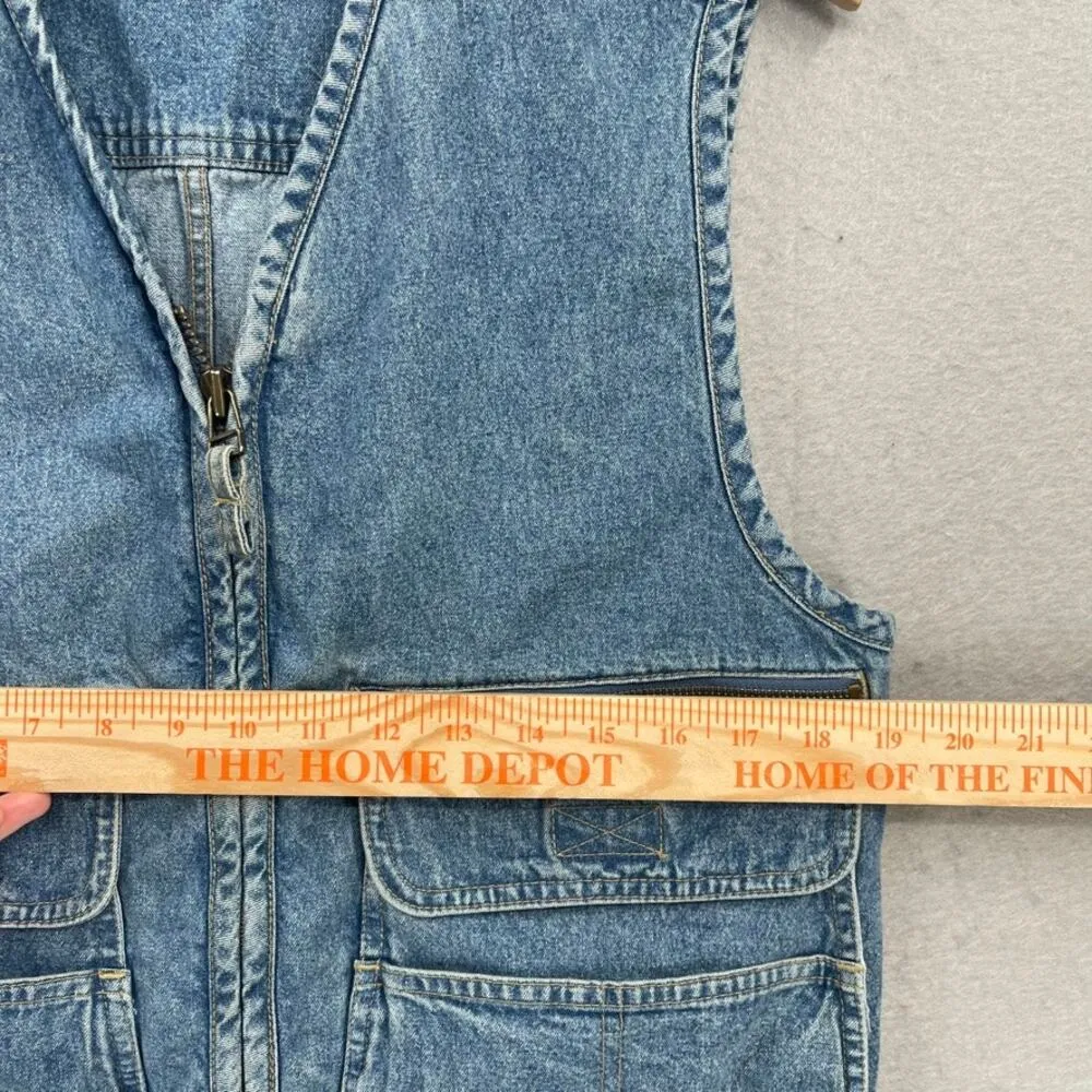 Vintage Liz Wear Vest Womens Small Blue Jean Denim Zip Up Cargo Pockets Fishing - Image 6