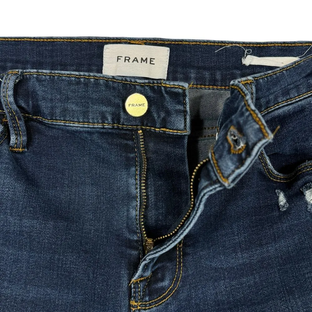 Frame SZ 28 Le Garcon Boyfriend Jeans Mid-Rise Distressed Frayed Dublin Grind - Image 3