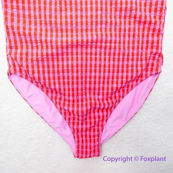 NEW Vineyard Vines seersucker gingham one piece swimsuit in tea rose,‎ size M - Image 4