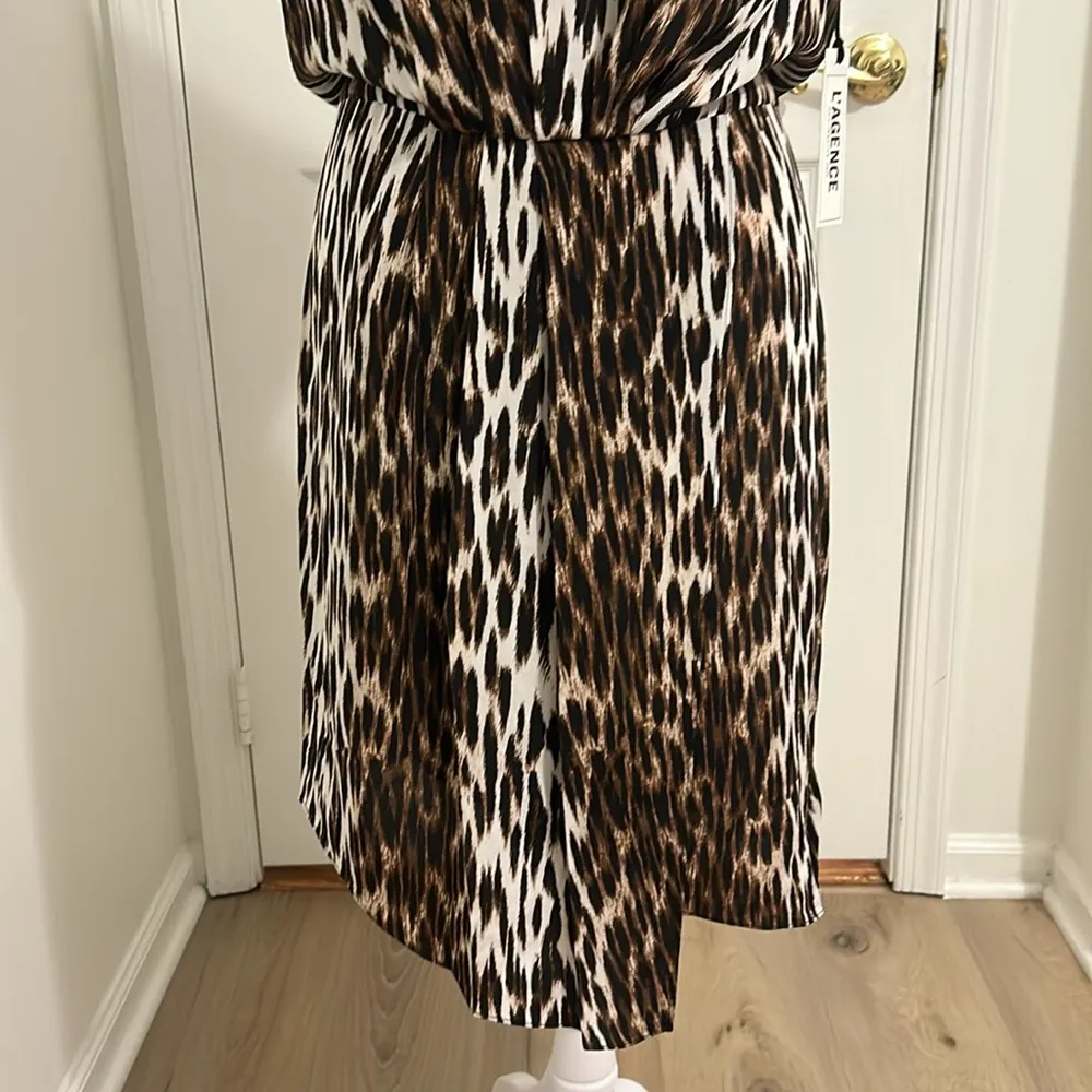 L'AGENCE Cipriana Asymmetrical Dress Black Multi Camilla Animal Print NWT Size 6 - Image 7