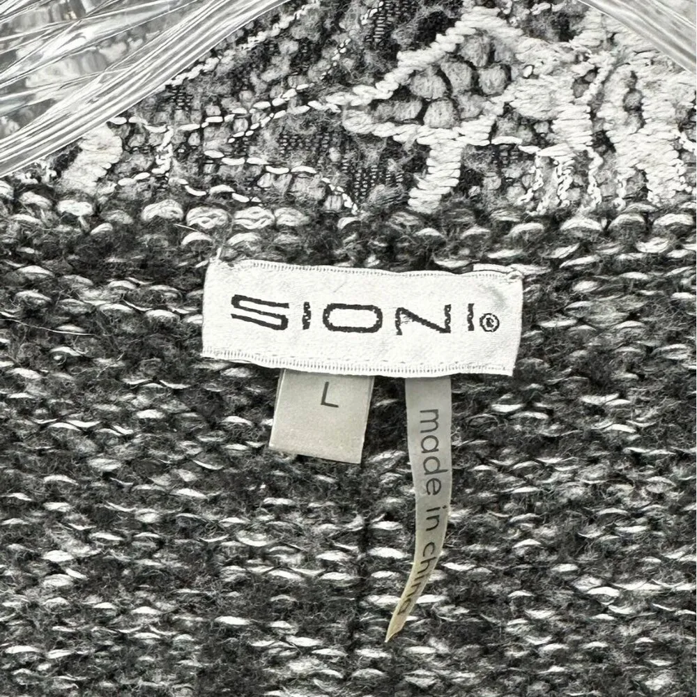 Romantic SIONI Gray Floral Embroidered Cotton Knit Patchwork Cardigan Sweater L Size L - Image 5