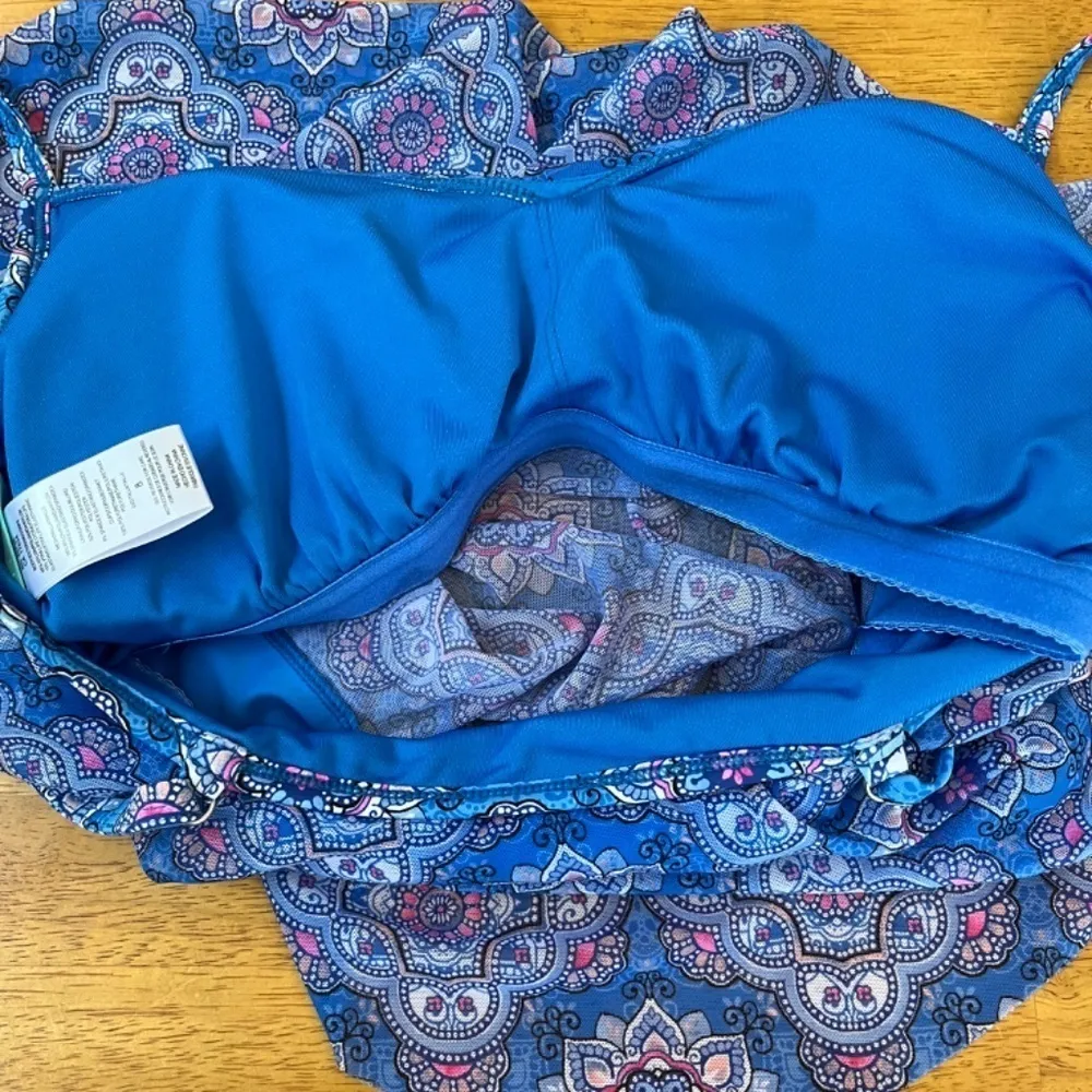 Beach House Bikini UPF 50 Portia Mesh Layer Tankini Top Boho Chic, Size M Blue Size M - Image 5