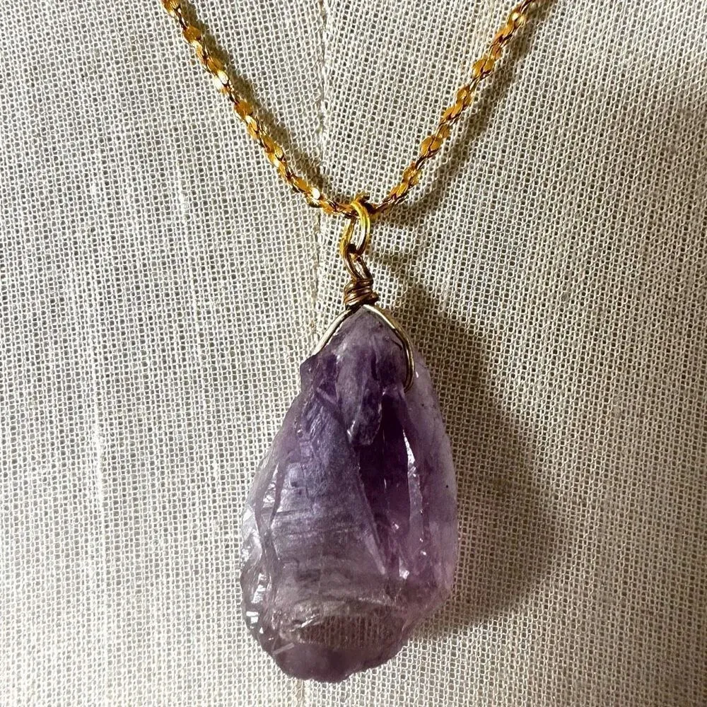 Gold tone amethyst pendant necklace Purple - Image 3