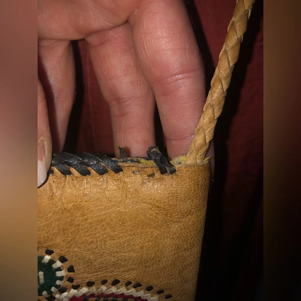 One of a kind Handmade BoHo, genuine leather Crossbody slide bag - Image 5