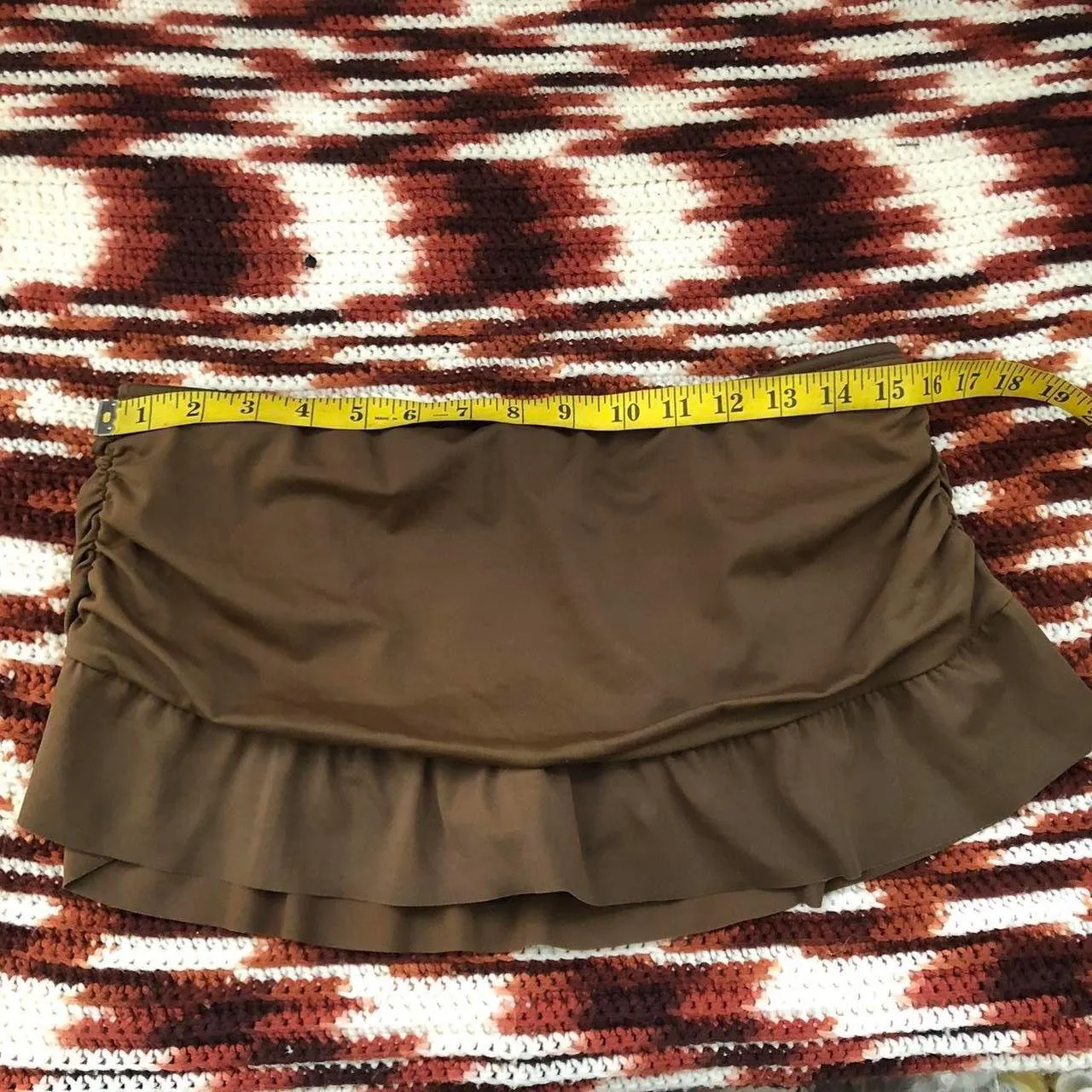 Y2K Micro mini low waist Brown ruffles frilly pleated shirred skirt skort w/inner shorts pants - Image 8