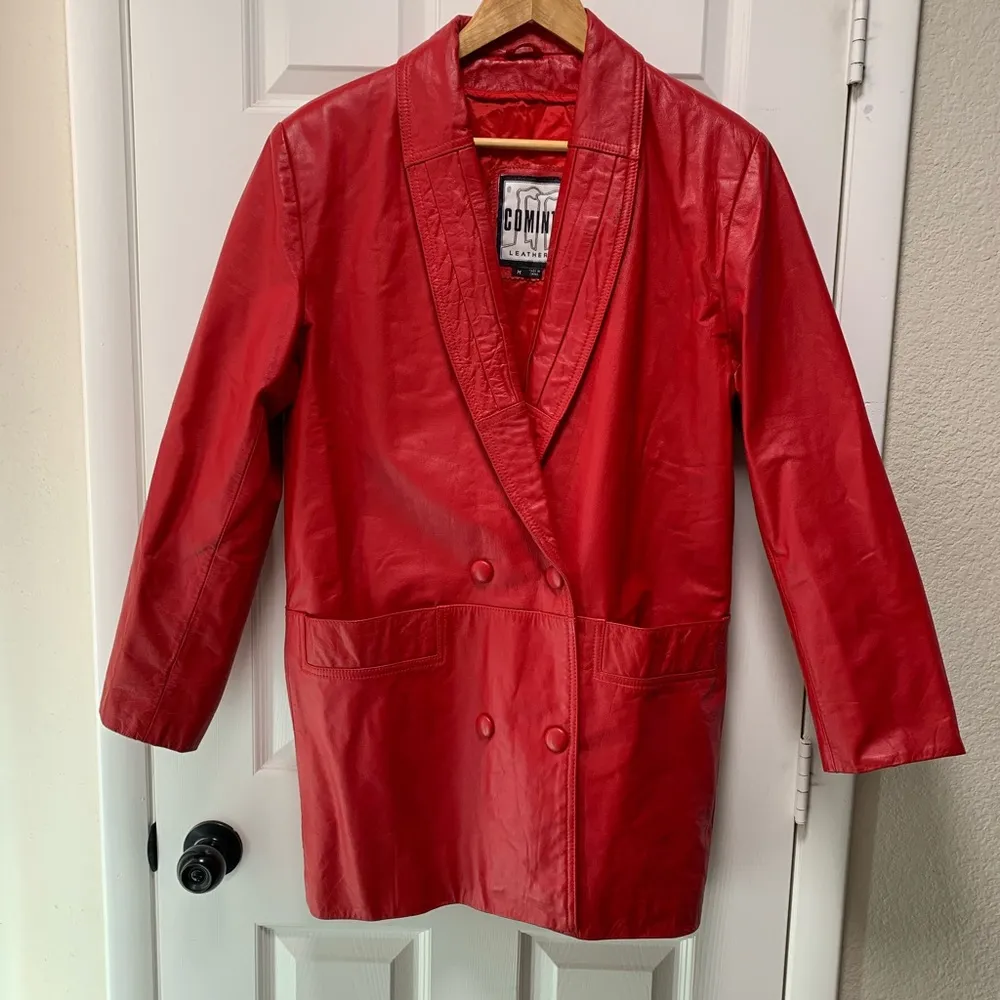 COMINT Womens single breasted red leather jacket blaser VINTAGE M Black Size M - Image 2