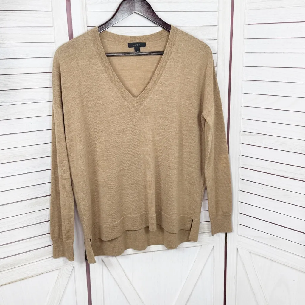 J. Crew Merino Wool V Neck Boyfriend Sweater Carmel Tan XS - Image 7