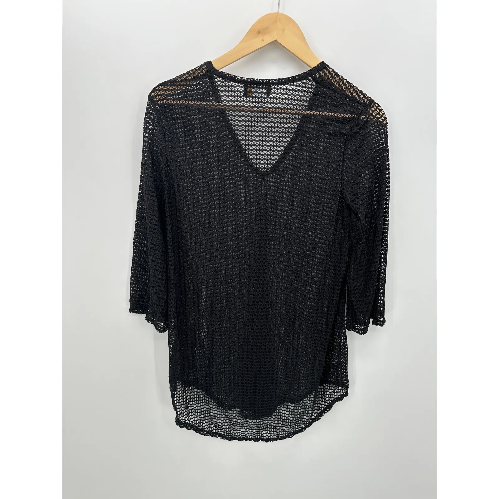 Jordan Taylor Sheer Black Tunic Swim Cover-Up V-Neck Bell Sleeve Size S Beach - Image 2