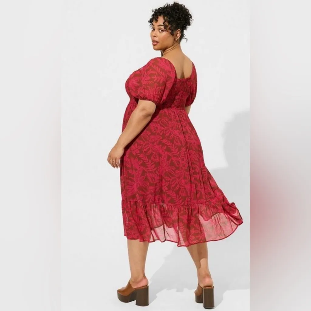 Torrid Tea Length Smocked Bodice A-Line Dress floral dress - Image 2