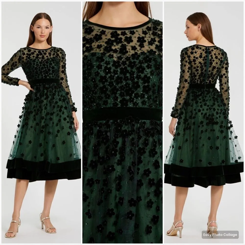 Mac Duggal 67007 Womens Green Embellished Illusion Fit & Flare Dress Gown - Image 3