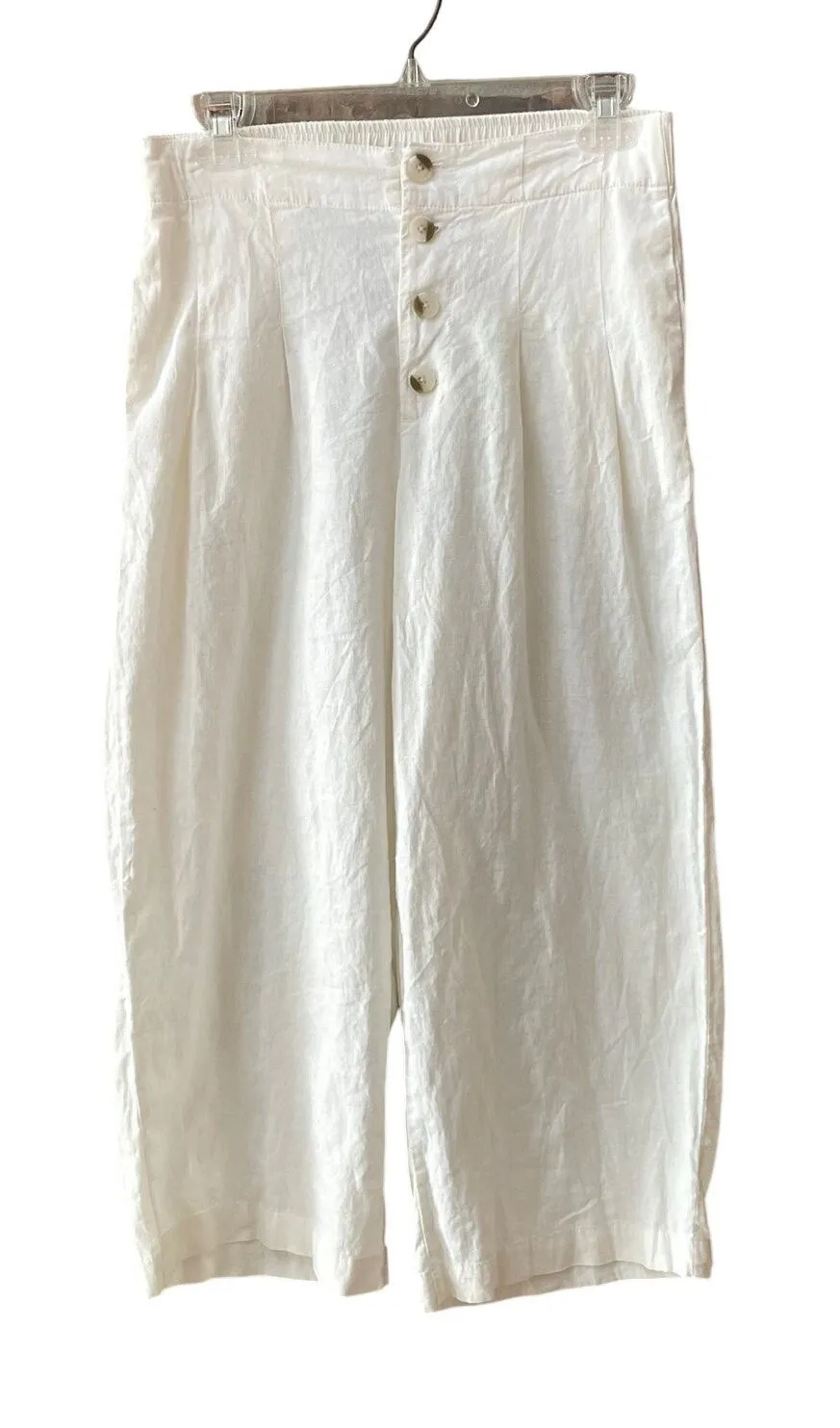 Sincerely Jules Linen Blend Wide Leg Pants Sz Medium Ivory Beach Boho Casual - Image 1