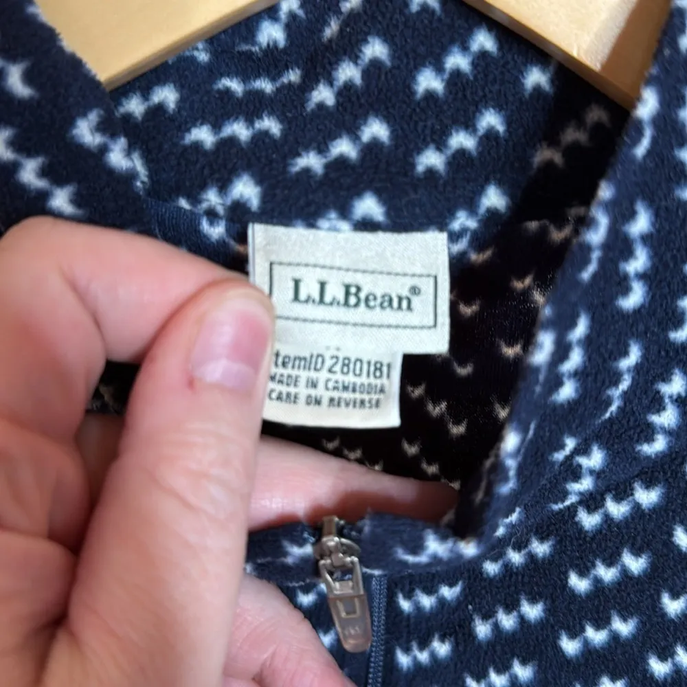 LL Bean Fleece Pull Over Fuzzy Sweater Jacket Half Zip Blue White Size Medium - Image 5
