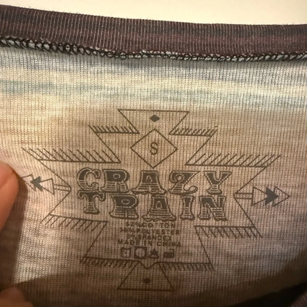 Crazy Train Women’s Striped V-Neck Graphic Tee - Image 2