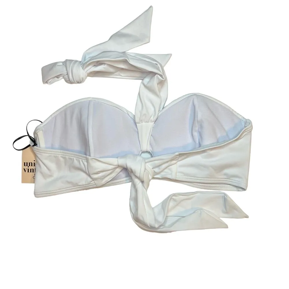 Unique Vintage White Halter Tie Back Bikini Top L New - Image 2