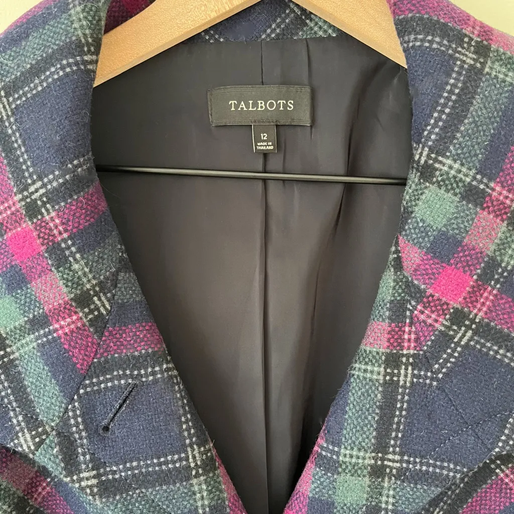 TALBOTS Wool Plaid Peacoat Blazer Jacket Buttons Lined Collar Buttons Women’s 12 - Image 2