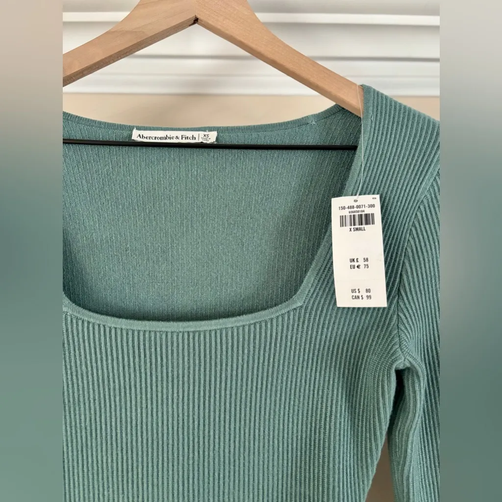 Abercrombie & Fitch Long Sleeve Rib-Knit Ottoman Square Neck Bodysuit | XS | NWT - Image 8