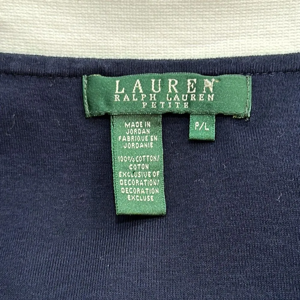 Lauren Ralph Lauren Cotton Petite Navy Blue/White Trim Top Sz PL - Image 6