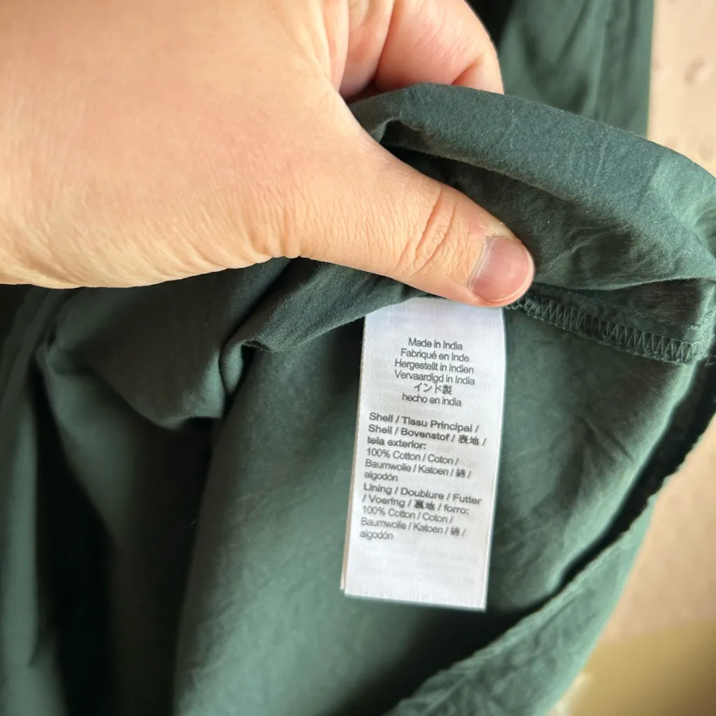 Madewell Poplin Cut-Out Puff Sleeve Midi Dress Sz‎ 10 Dark Palm Green - Image 5