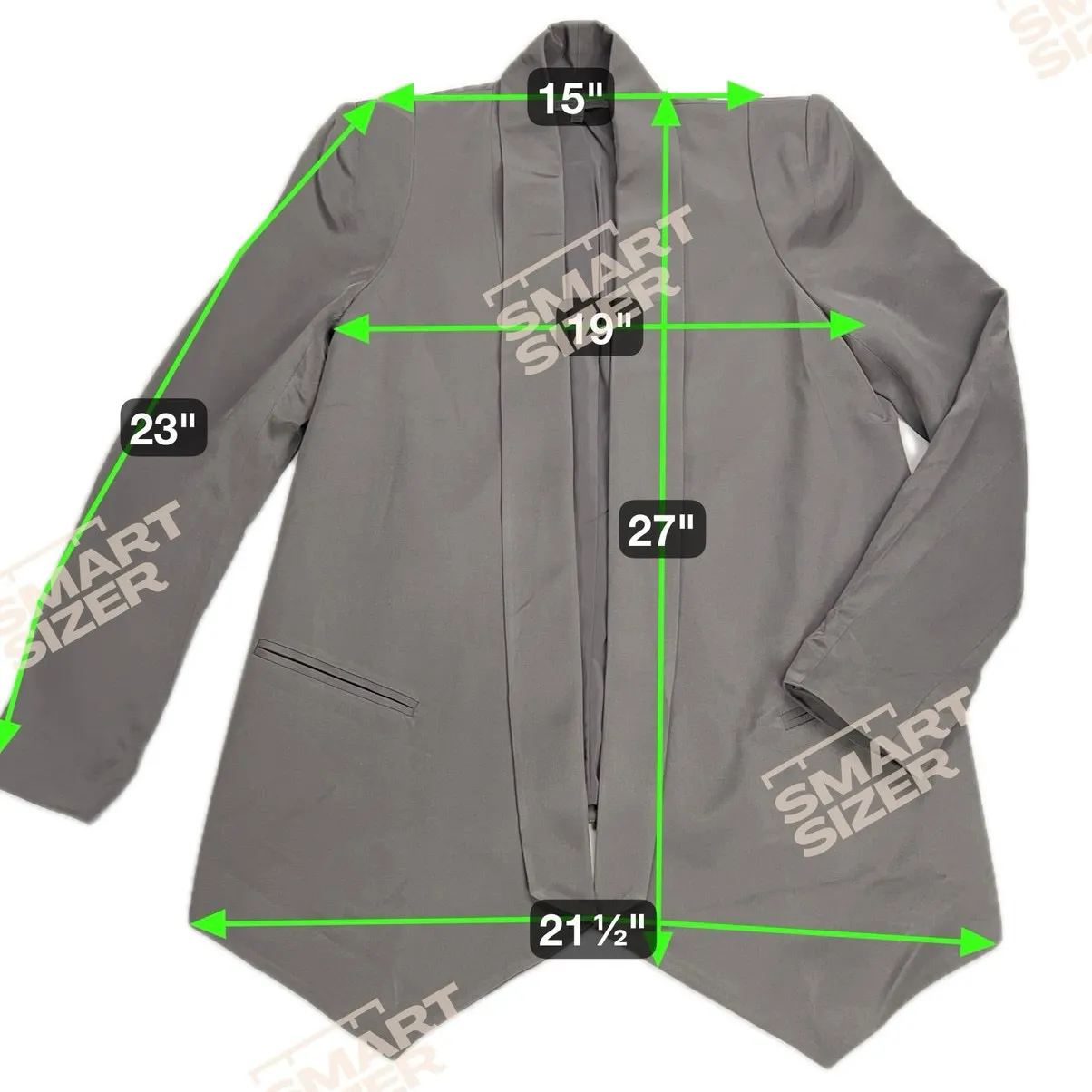 Rebecca Minkoff Becky Gray 100% Silk Blazer Long Lapel Push Up Sleeve Size 4 - Image 7