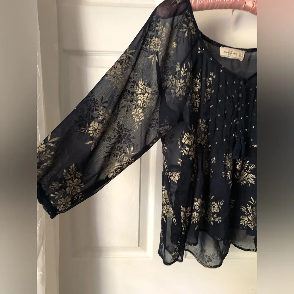 Abcrombie & Fitch sheer babydoll metallic floral blouse top vintage Y2K sz S - Image 6