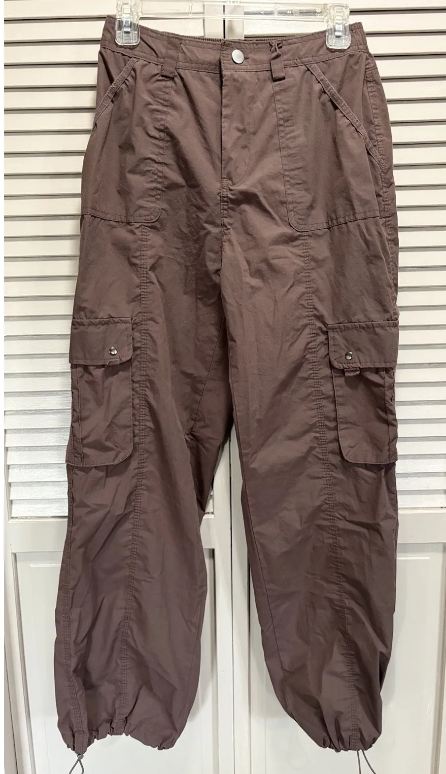 Orange Kiss Brown Khaki Cargo Pants Size M Straight High Rise Cord/Toggle Hem - Image 1