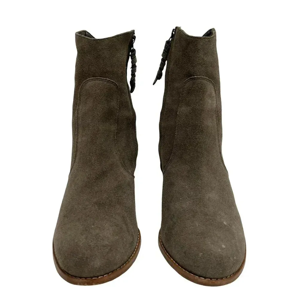 Joie Dalton Suede Leather Side Zip Block High Heel Boot Tan Booties Size 11 US - Image 6