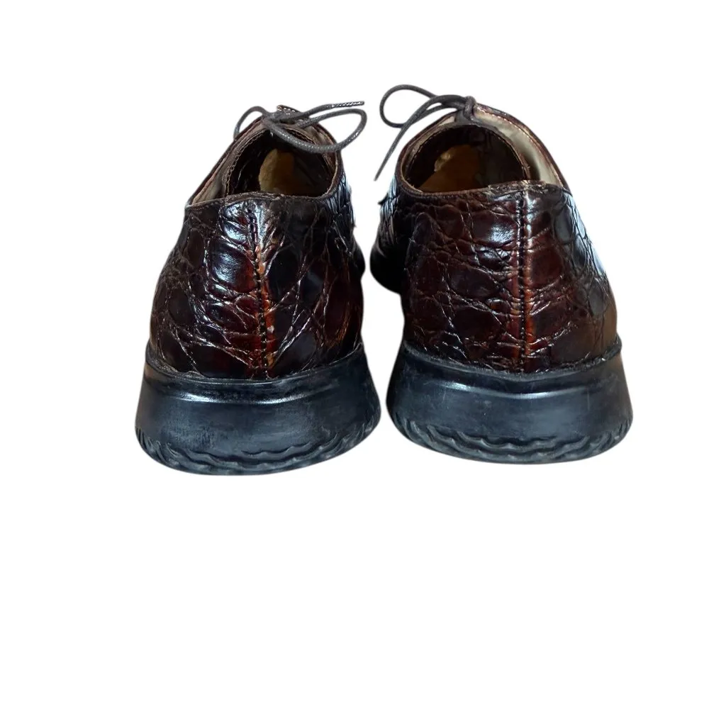 Sesto Meucci women's brown crocodile embossed leather lace-up shoes 6 1/2M - Image 5