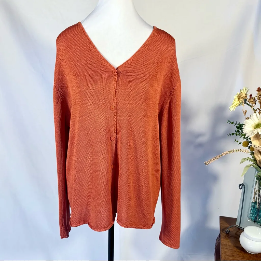 Eileen Fisher Fine Organic Cotton Cardigan ~ Burnt Coral Size 2X🧡 - Image 9