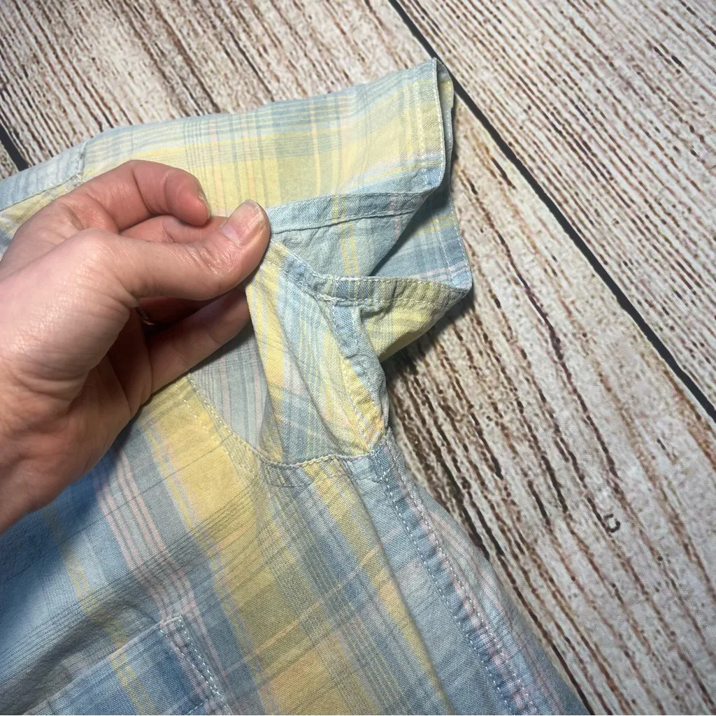 VTG‎ Liz Claiborne Y2K Button Up Blouse Womens Size S Plaid Yellow Short Sleeve - Image 6