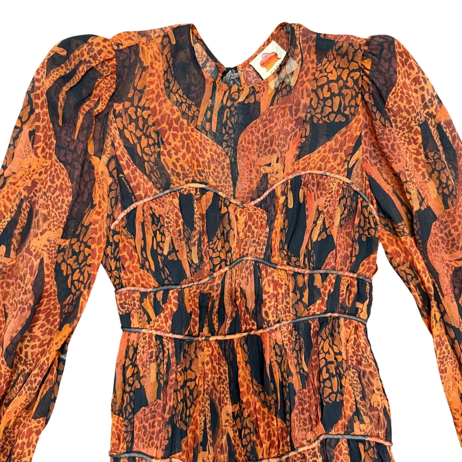 FARM Rio Giraffes Puff Sleeve Maxi Dress in Brown Multi, Size XS - Image 5