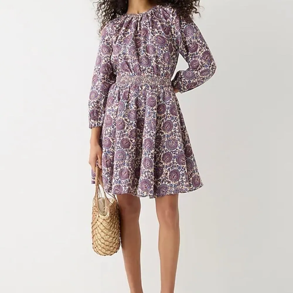 Palermo Smocked Waist Mini Dress in Floral Bouquet Linen Sail Blue NEW - Image 9