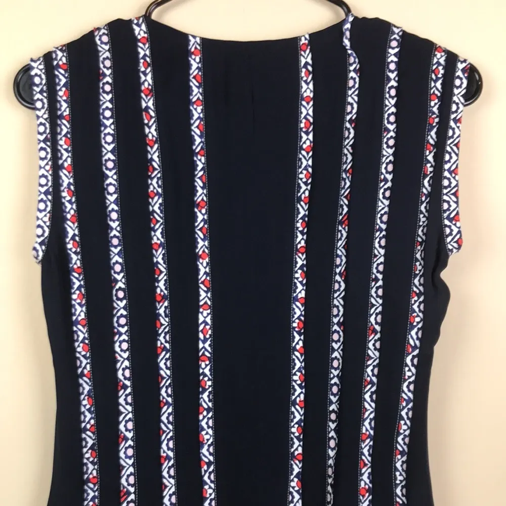 Women’s Silk Floral Pleated Navy Blue Sleeveless Dress - Image 9