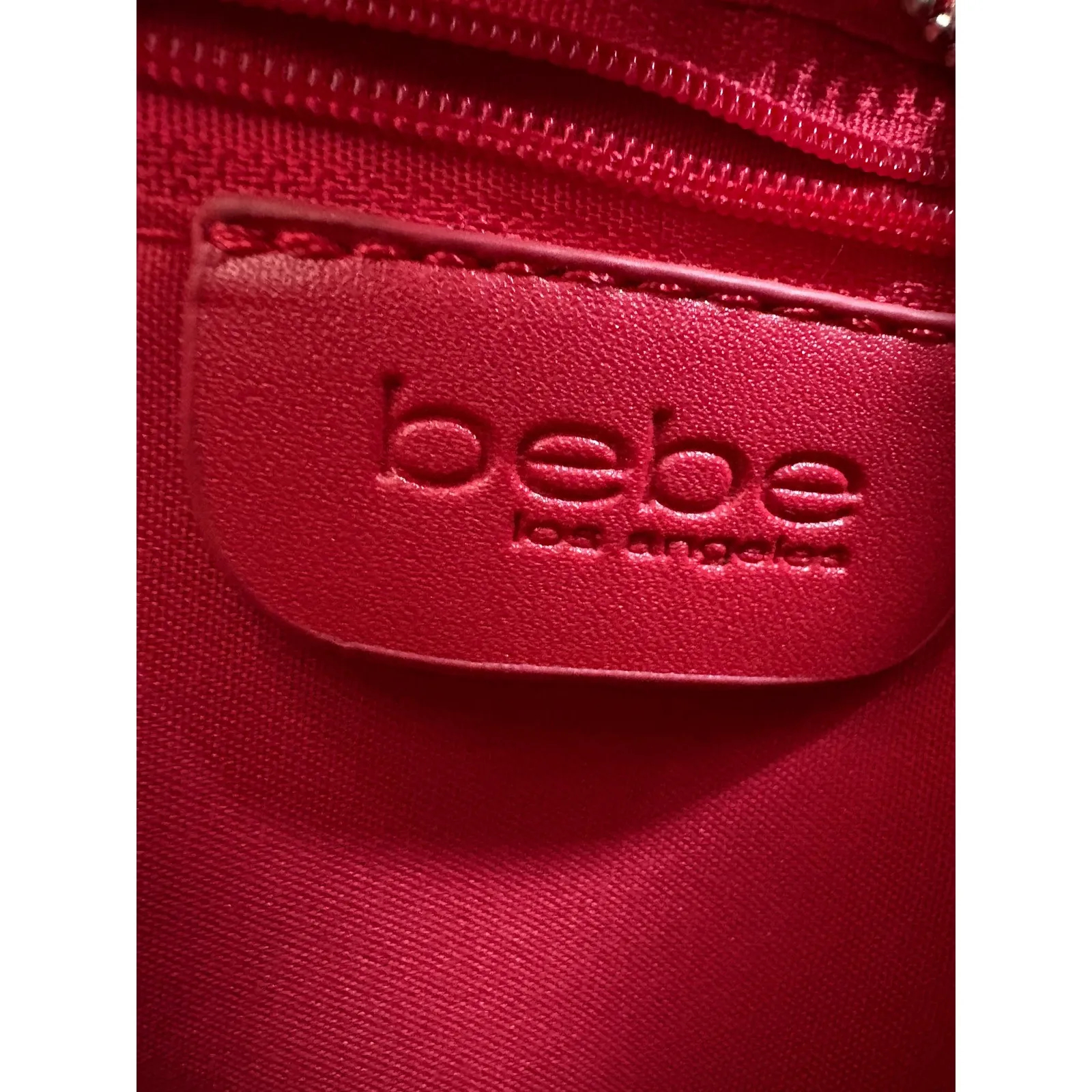 Bebe Los Angeles Red Quilted Chevron Belt Bag Crossbody Fashion Purse‎ - Image 6