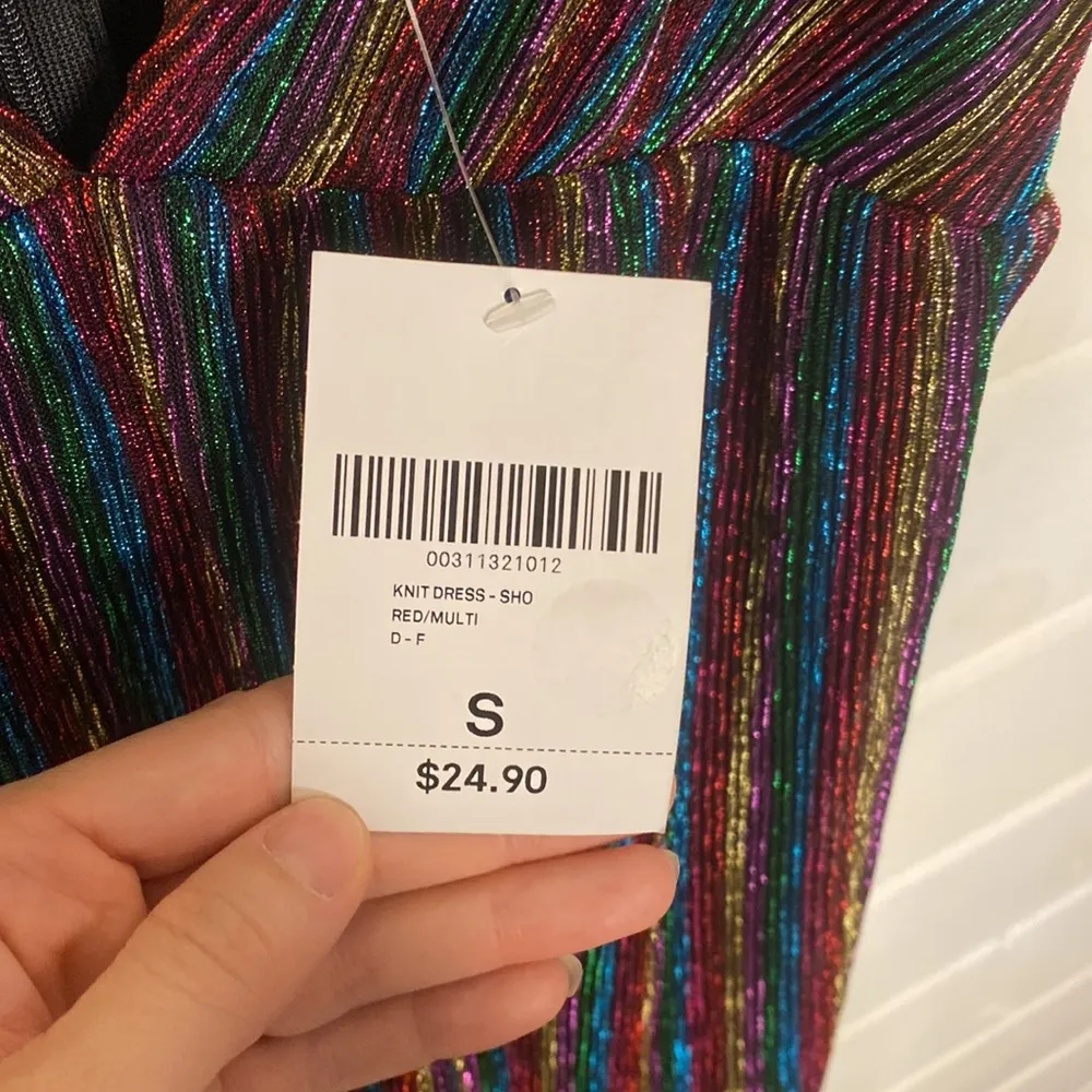 NWT shiny foil rainbow spaghetti strap mini dress - Image 4