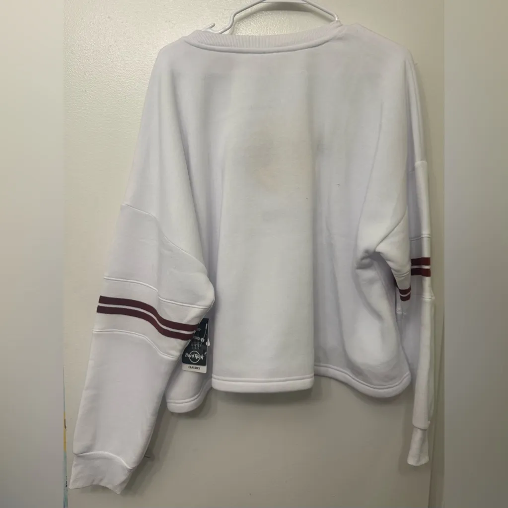 NWT Hard Rock Cafe Chicago Women's Fleece Chenille Chain Stitch Crop Crew - Image 2