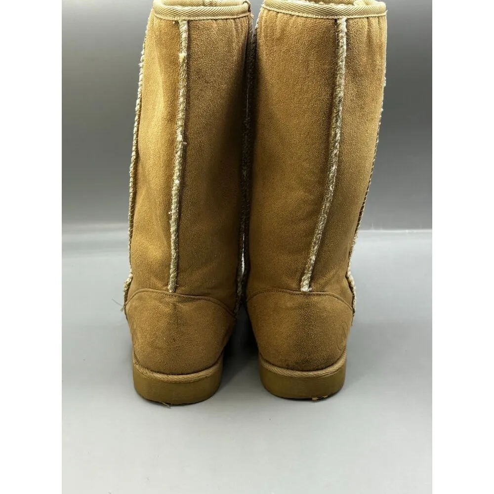 AIRWALK Classic Tall Faux Sheepskin Suede Winter Boots Tan Women 8.5 - Image 6