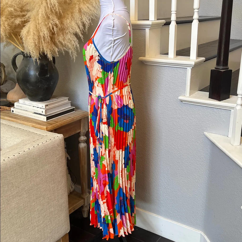 Sam Edelman Plisse Dress Retro Floral Colorful Floral Dress Size Large - Image 6