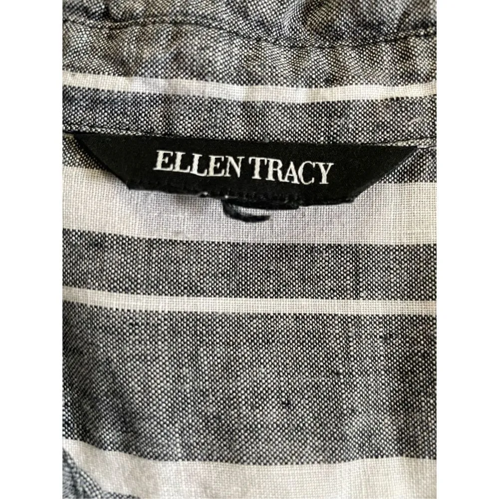 Ellen Tracy Long sleeve denim blue & white collar blouse 1X 100% linen c… - Image 3