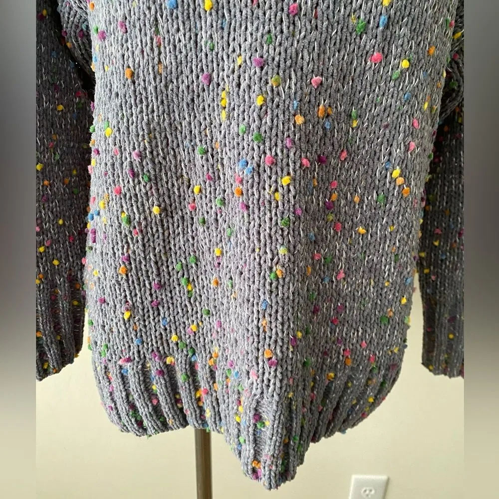 Seven7 Knit Sweater Gray Chenille Popcorn Confetti Soft Pullover size S - Image 4