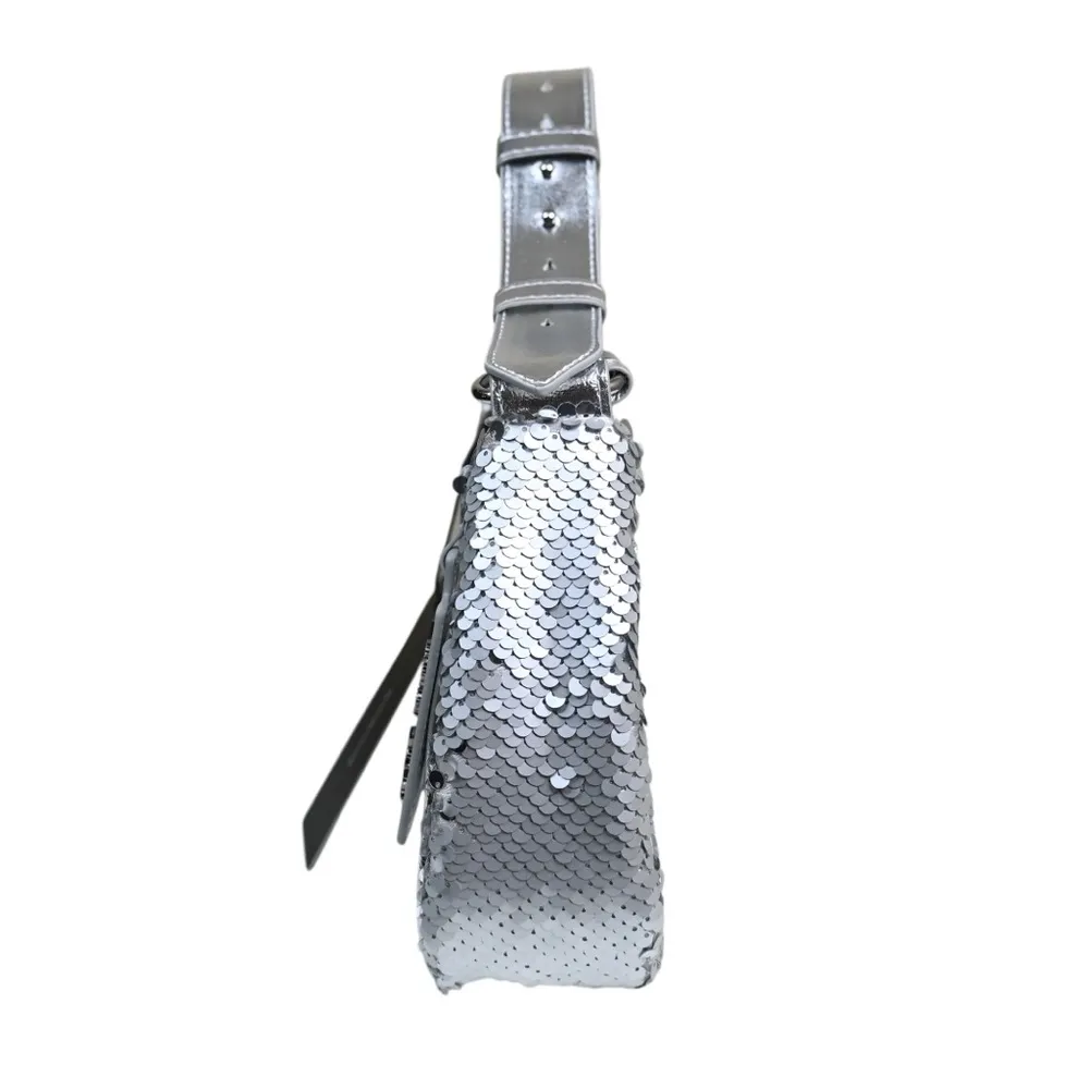 Nicole Miller  Silver Sequin Adjustable Strap Shoulder Handbag NEW - Image 5