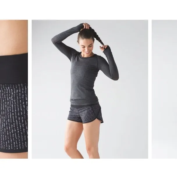 Lululemon Run Speed Shorts Pinstripe Black White Script Print Athletic Size 6 - Image 15