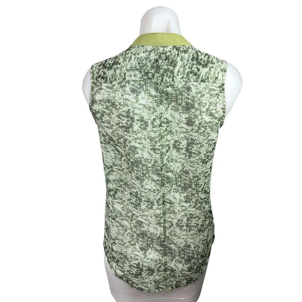 Vero Moda Green Mock Neck Printed Pocket Sleeveless Button Down Shirt Size S - Image 2