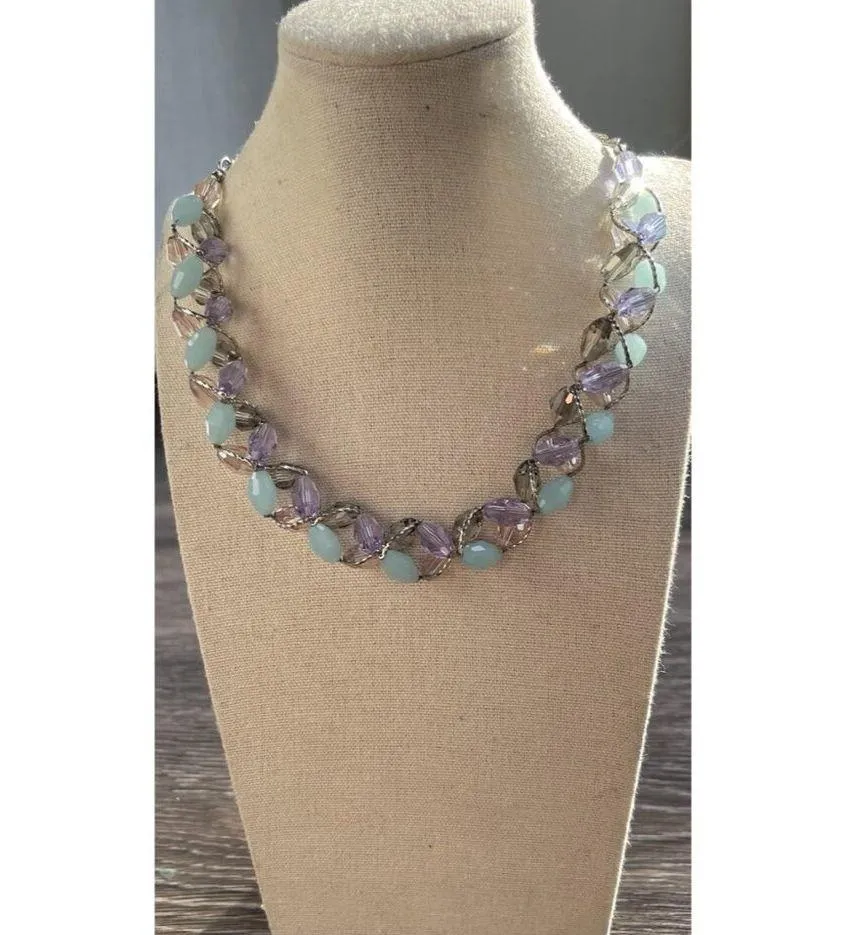 Vintage Marks & Spencer glass & Crystal Twisted Necklace M&S Necklace Sz 20” Purple - Image 3