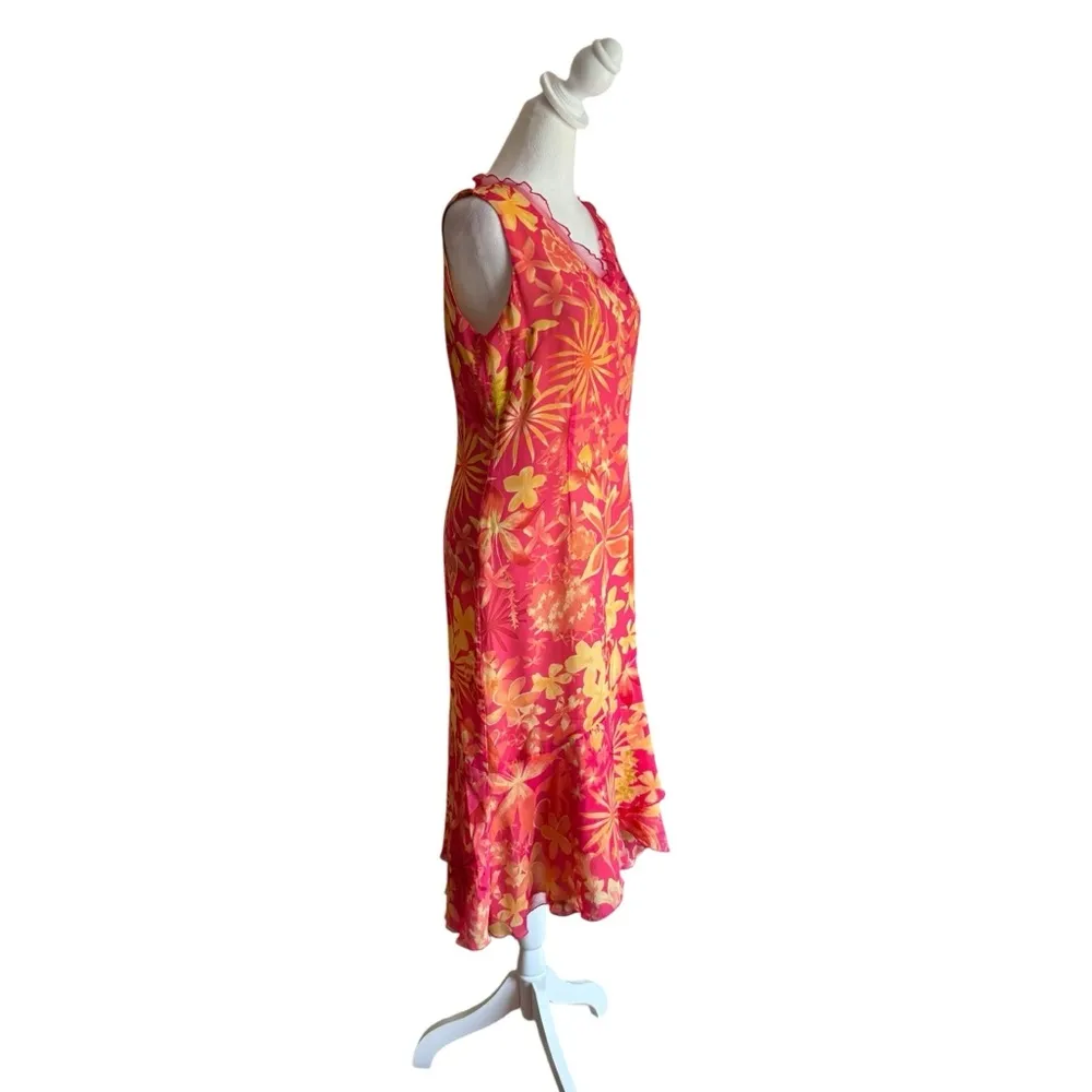 Susan Bristol Floral Sleeveless Silk Midi Dress Lined Asymmetrical Hem Womens 6 - Image 3